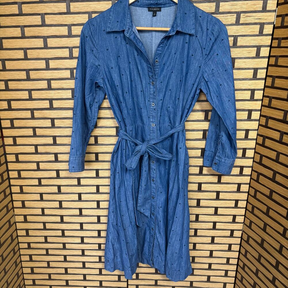 Talbots Denim Polka Dot Shirt Dress Size 4‎